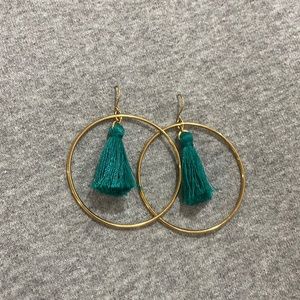 Green tassel hoop earrings